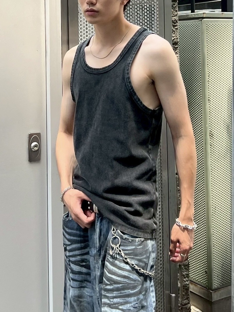 受注制【Chikashitsu +】dirty wash sleeveless / 【チカシツプラス】ダーティウォッシュタンクトップ (2color)