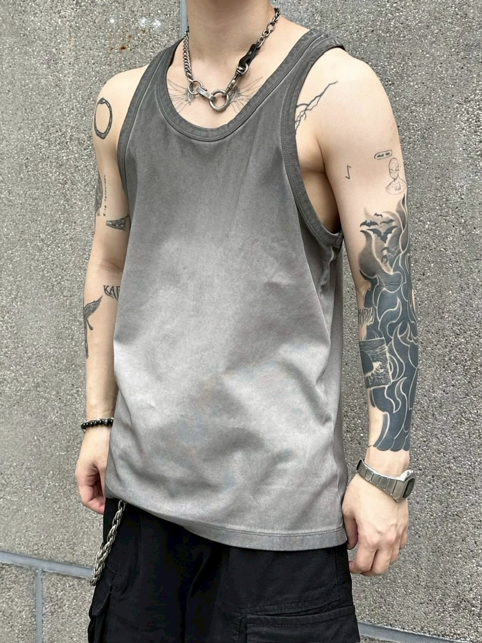 受注制【Chikashitsu +】dirty wash sleeveless / 【チカシツプラス】ダーティウォッシュタンクトップ (2color)