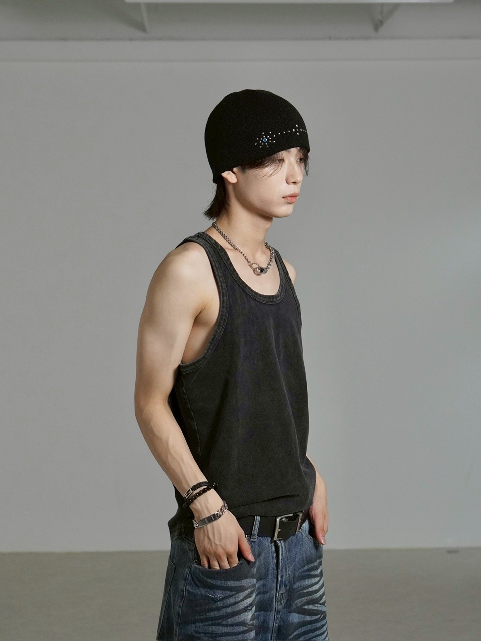 受注制【Chikashitsu +】dirty wash sleeveless / 【チカシツプラス】ダーティウォッシュタンクトップ (2color)