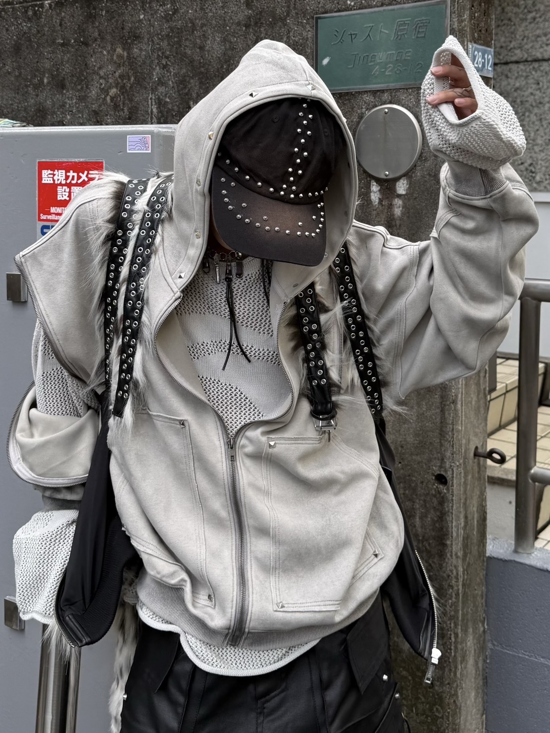 Never mind the XU】studs washing zip up hoodie / 【ネバーマインド