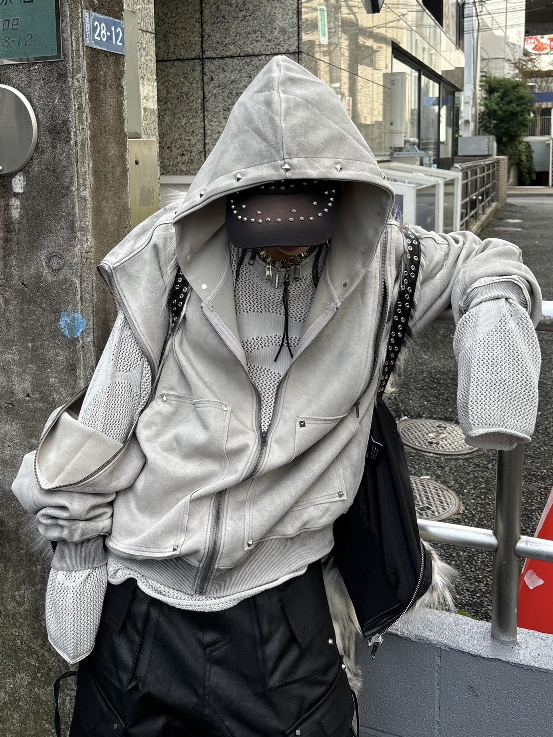 Never mind the XU】studs washing zip up hoodie / 【ネバーマインド