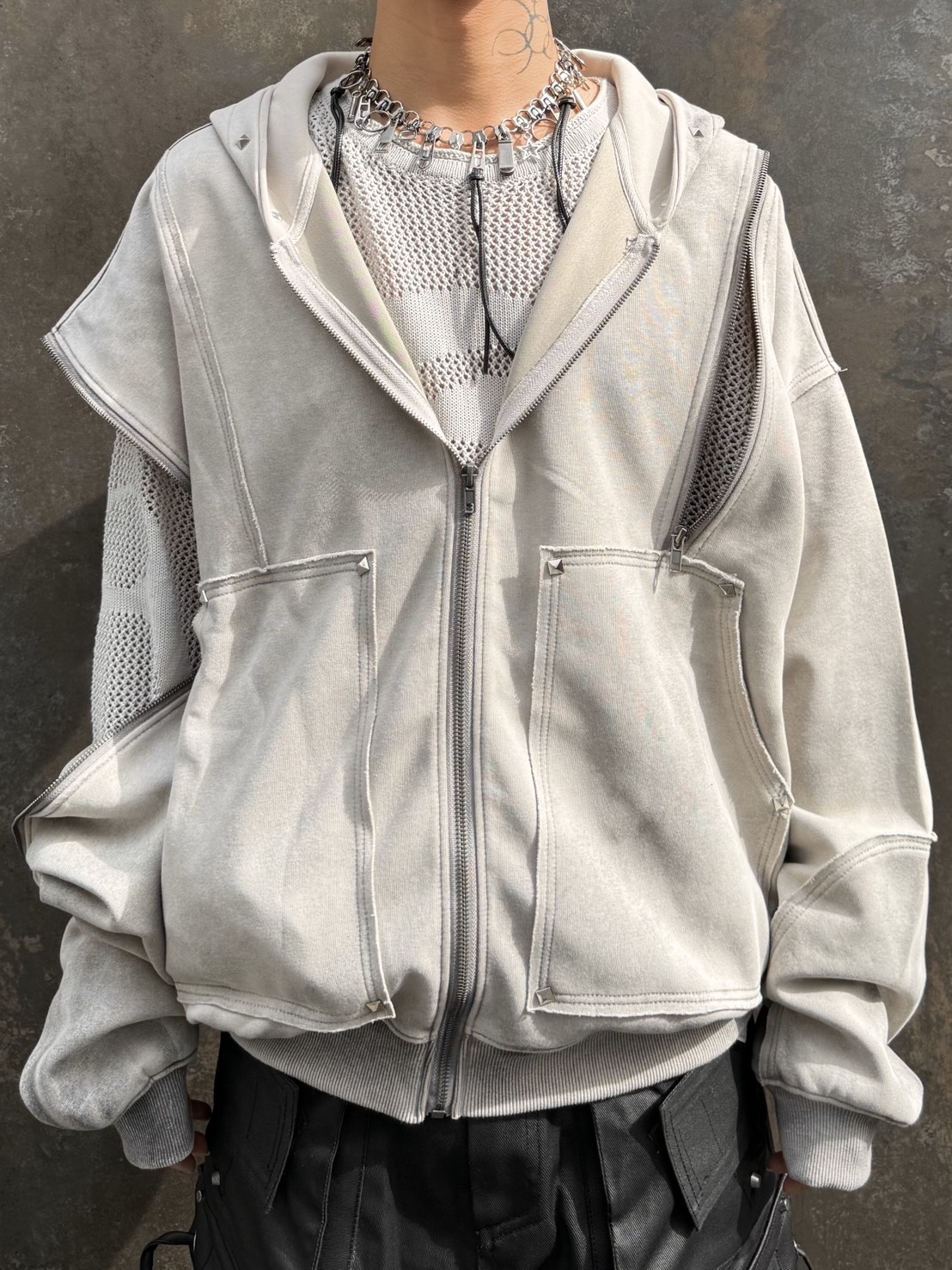 うし Never mind the XU】studs washing zip up hoodie / 【ネバーマインド