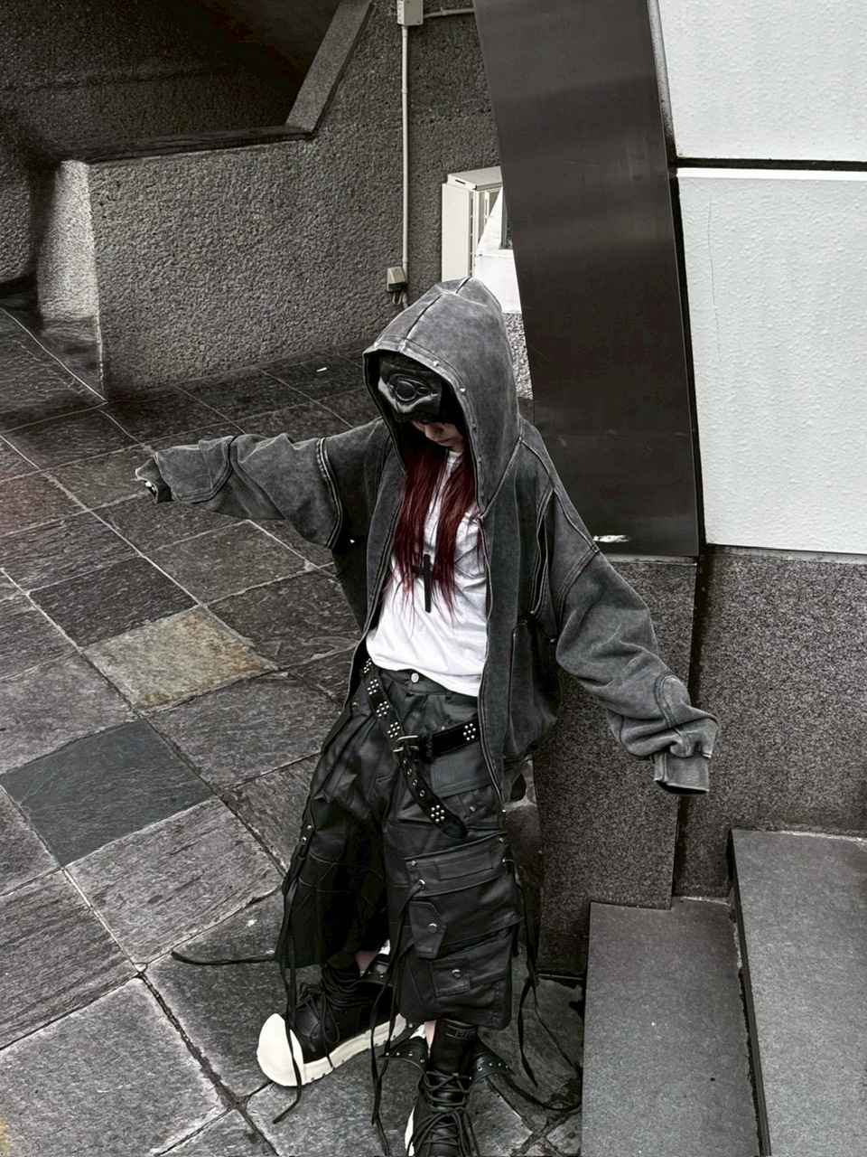 Never mind the XU】studs washing zip up hoodie / 【ネバーマインド