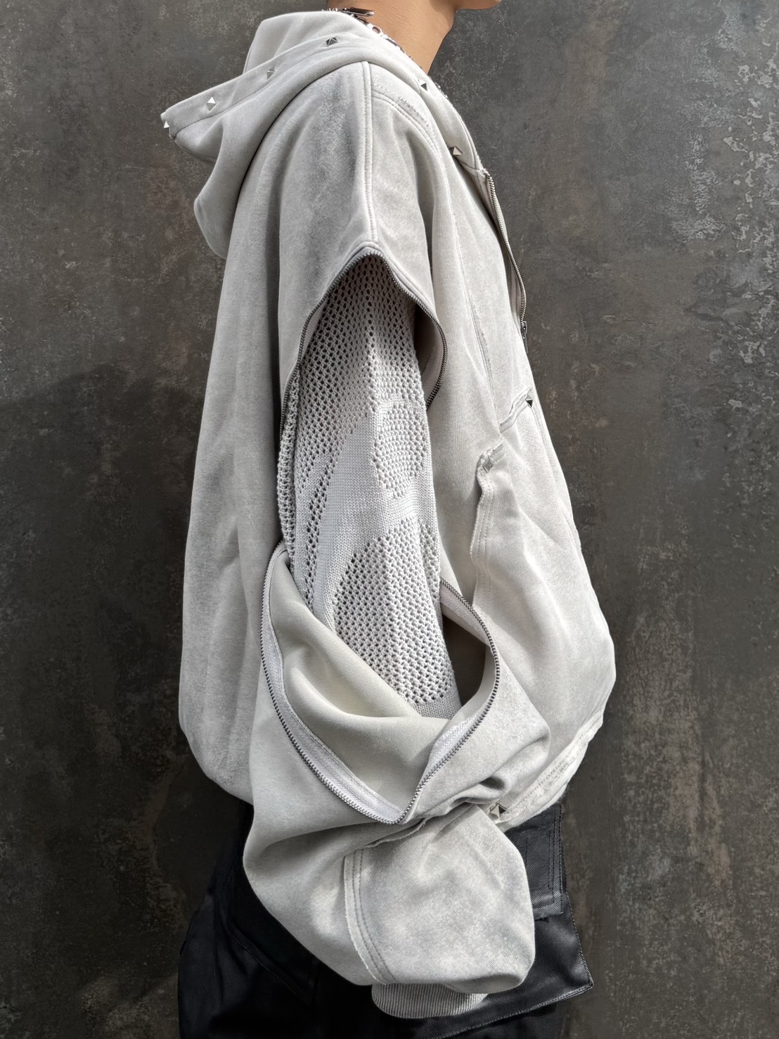 Never mind the XU】studs washing zip up hoodie / 【ネバーマインド