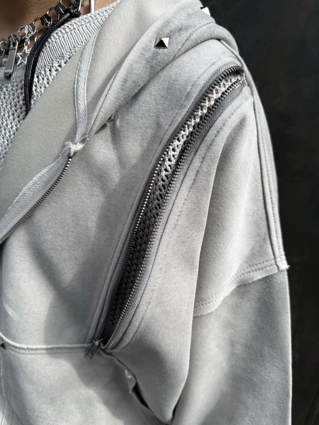 Never mind the XU】studs washing zip up hoodie / 【ネバーマインド