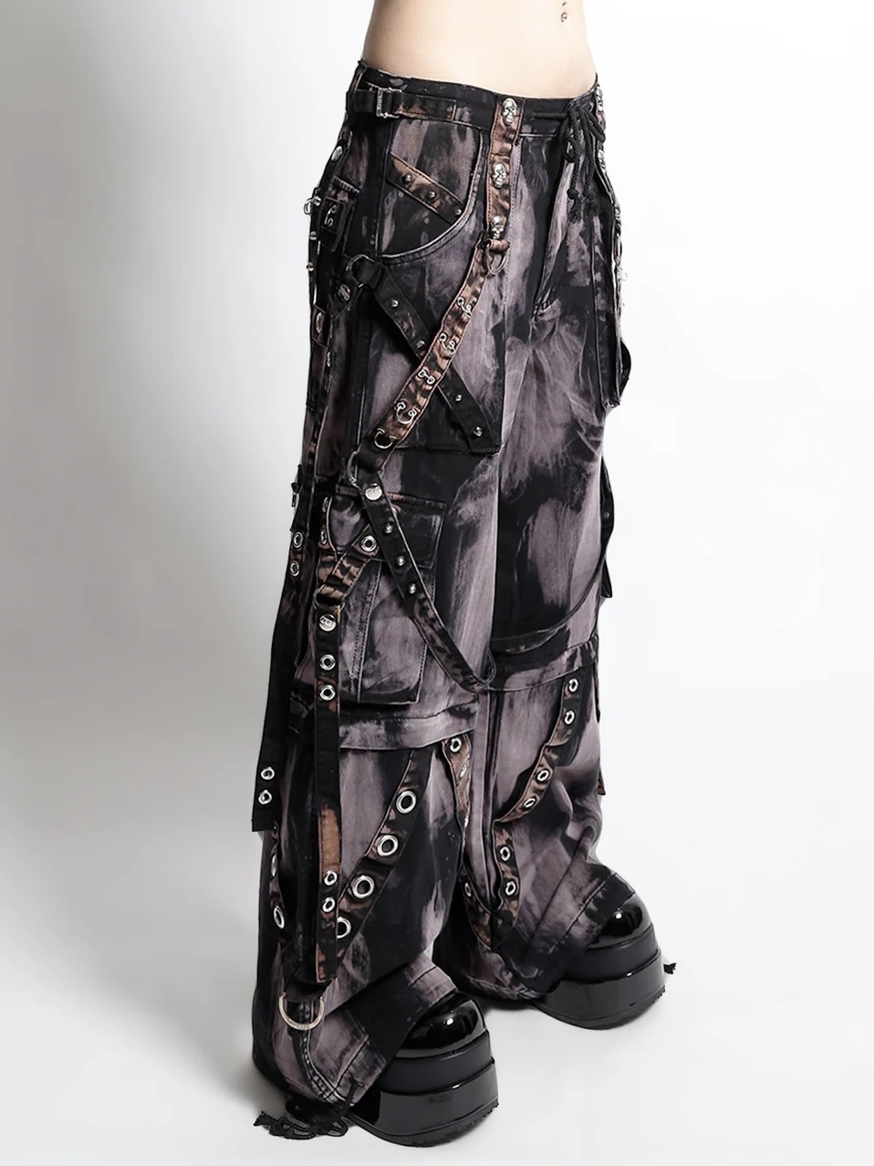 【TRIPP nyc】STORM WASH DENIM PANT[BD7145MB] / 【トリップ ニューヨーク 】ボンテージストラップタイダイウォッシュワイドデニムパンツ