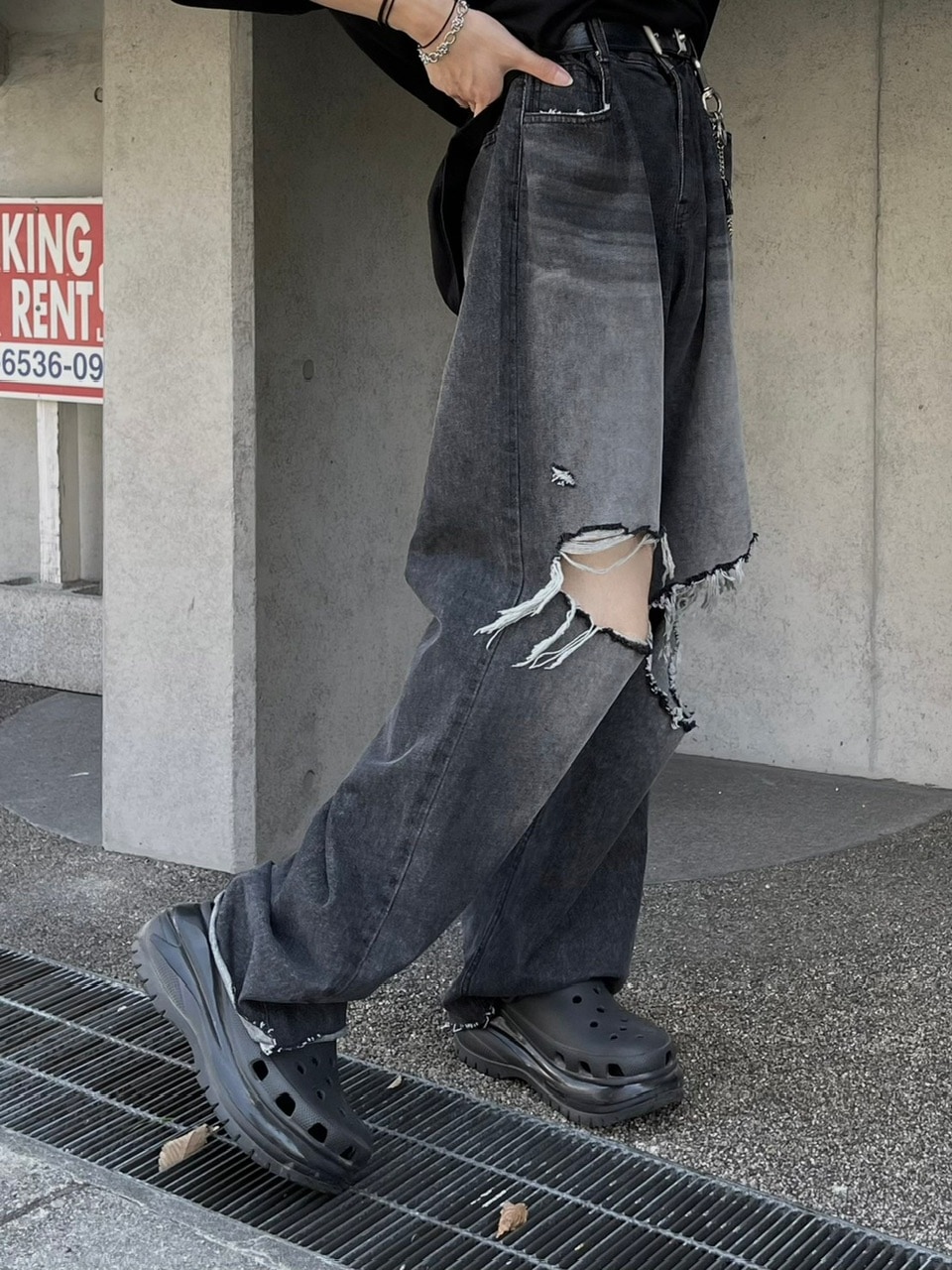 OSAKA / WEB限定【Chikashitsu +】vintage crash denim pants (2color)