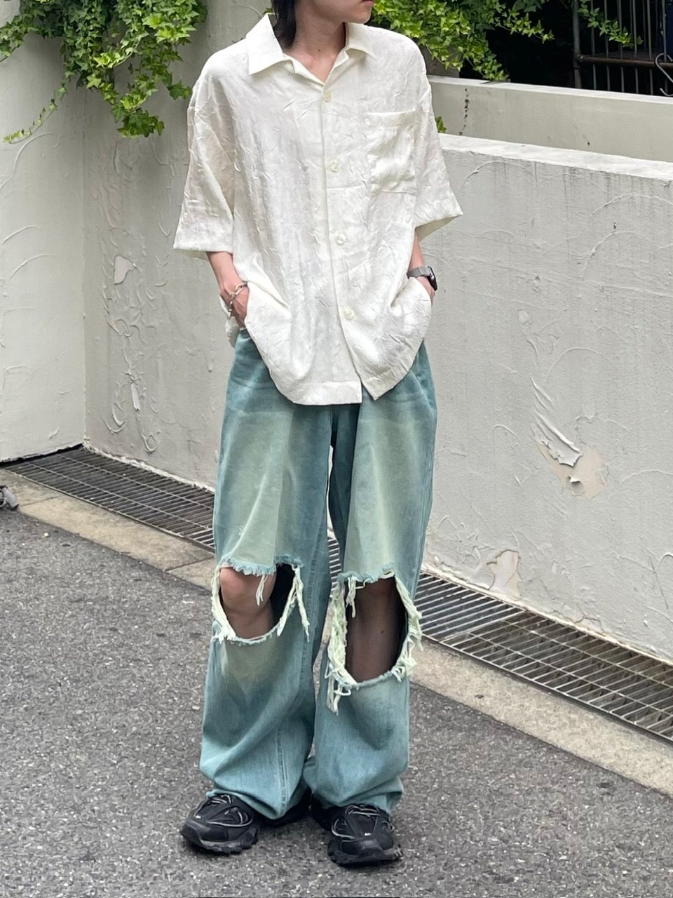 OSAKA / WEB限定【Chikashitsu +】vintage crash denim pants (2color)