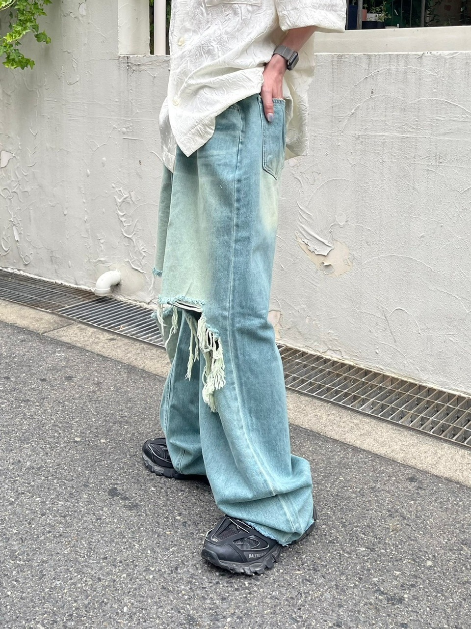 大阪店WEB限定【Chikashitsu +】vintage crash denim pants (2color