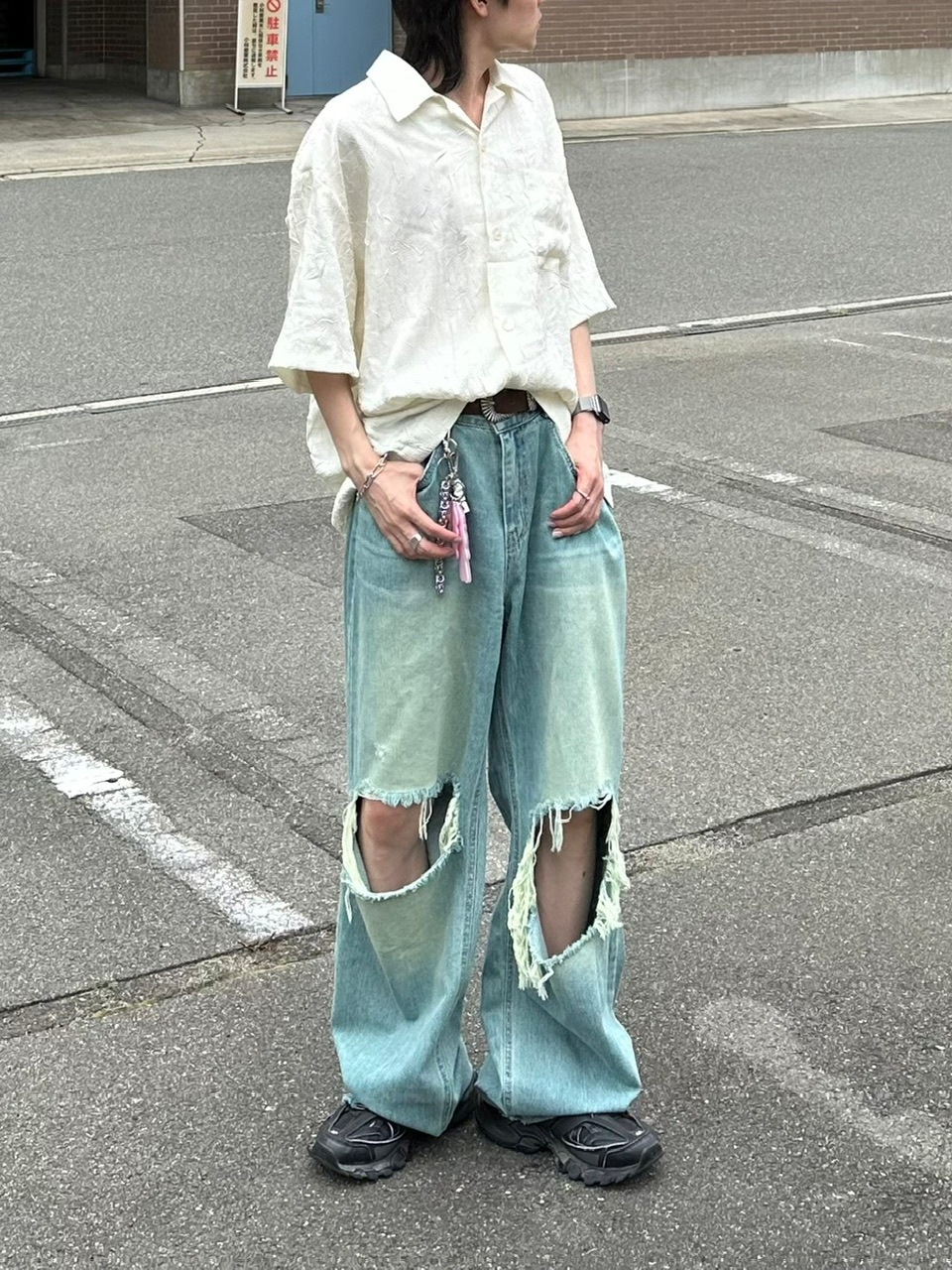 OSAKA / WEB限定【Chikashitsu +】vintage crash denim pants (2color)