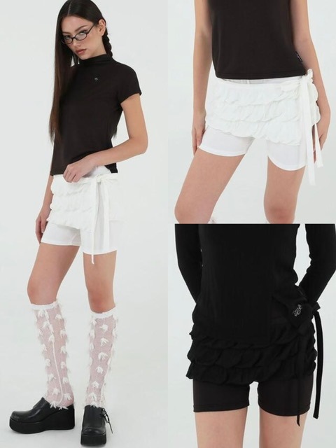 【Uglyshadow】CANCAN SHIRRING SKIRT PANTS MUSINSA | UGLYSHADOW Cancan Wrap Skirt Pants Set (Black)