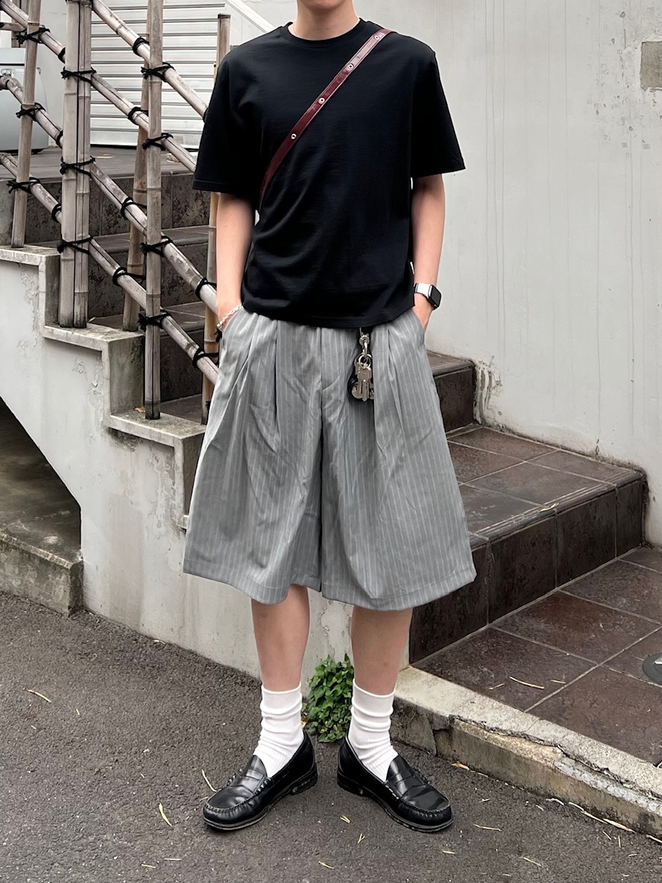 東京店WEB限定受注制【Chikashitsu +】stripe bermuda pants (2color