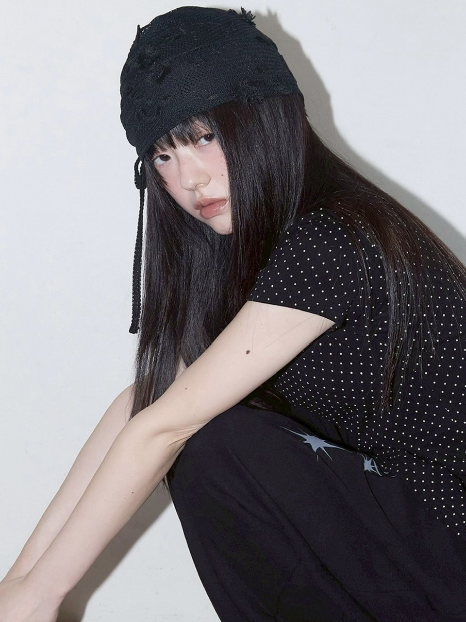 【FANCY CLUB】Lace Ribbon Shirring Beanie / 【ファンシークラブ】レースリボンシャーリングニット帽子