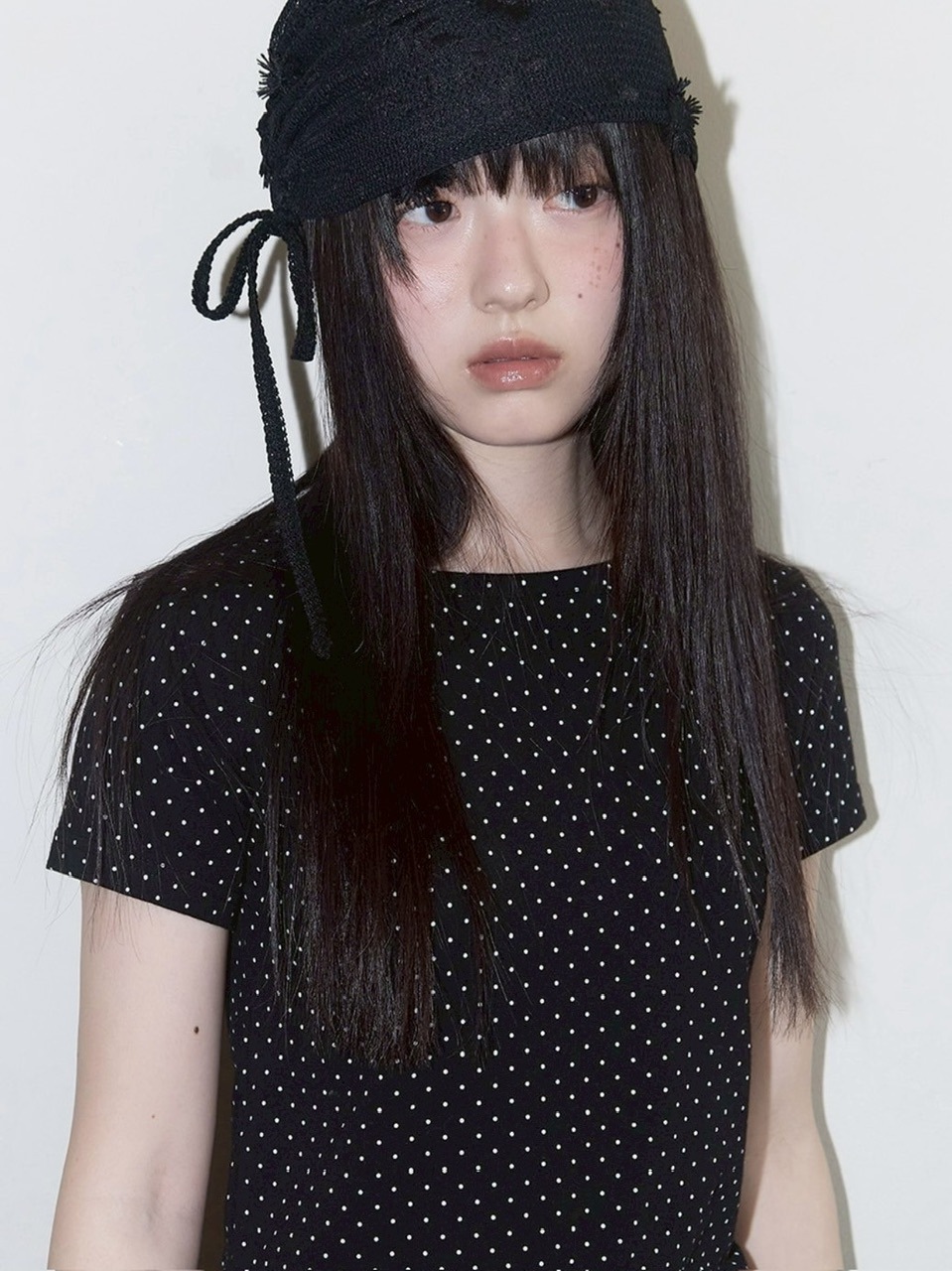 【FANCY CLUB】Lace Ribbon Shirring Beanie / 【ファンシークラブ】レースリボンシャーリングニット帽子