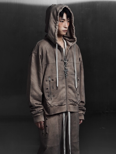 Rosen Kreuz】EYELET EDGE Set-Up ZIP-UP HOODIE | OUR BRAND,Rosen