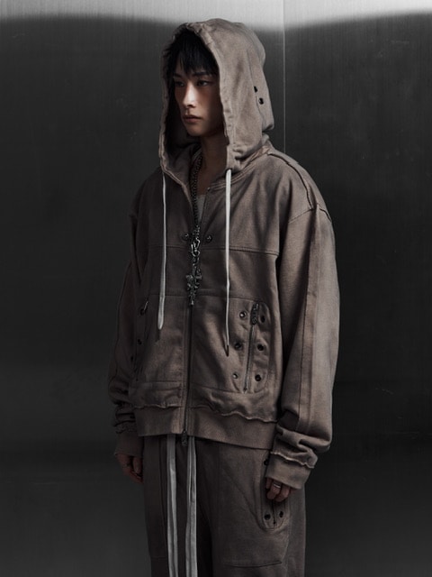 Rosen Kreuz】EYELET EDGE Set-Up ZIP-UP HOODIE | OUR BRAND,Rosen