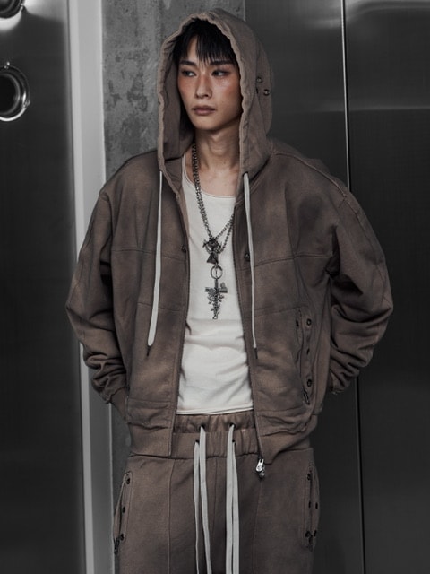 Rosen Kreuz】EYELET EDGE Set-Up ZIP-UP HOODIE | OUR BRAND,Rosen