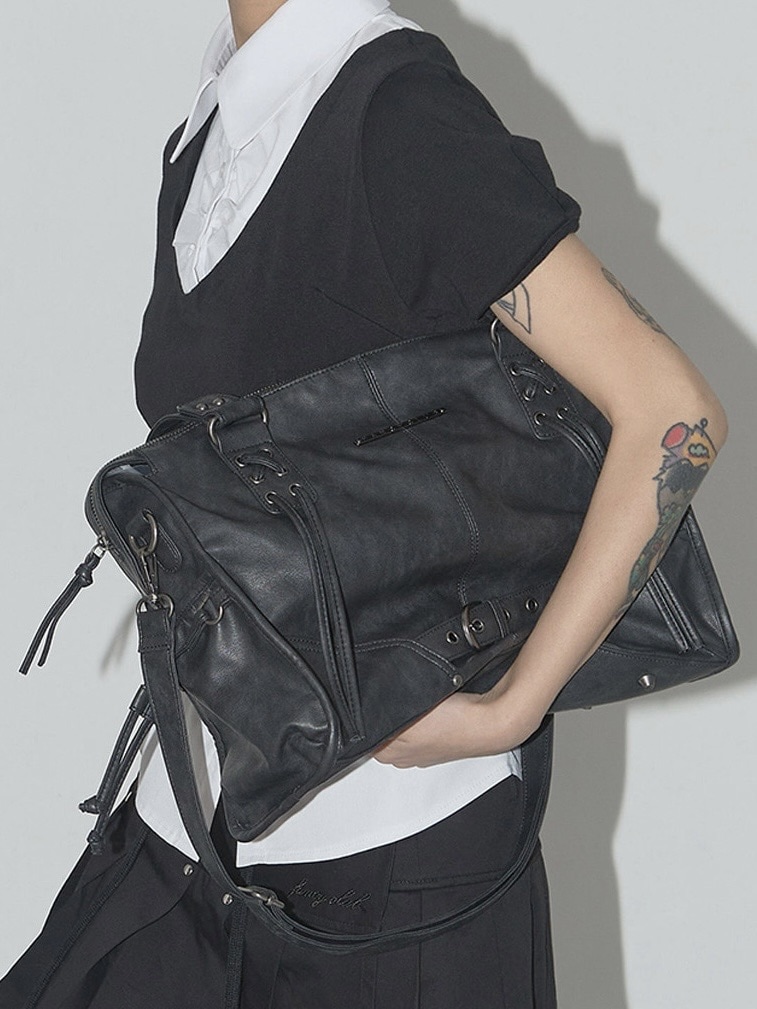 ☆FANCY CLUB☆BELTED WASHING LEATHER BAG バッグ 韓国発 FANCY CLUB】BELTED WASHING LEATHER BAG / 【ファンシークラブ