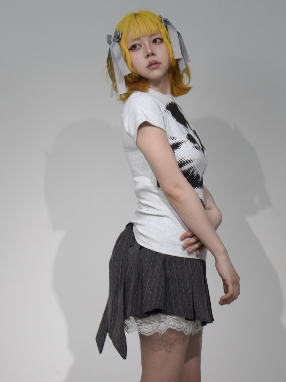 受注制【Nerd out XU】back ribbon pleats skirt