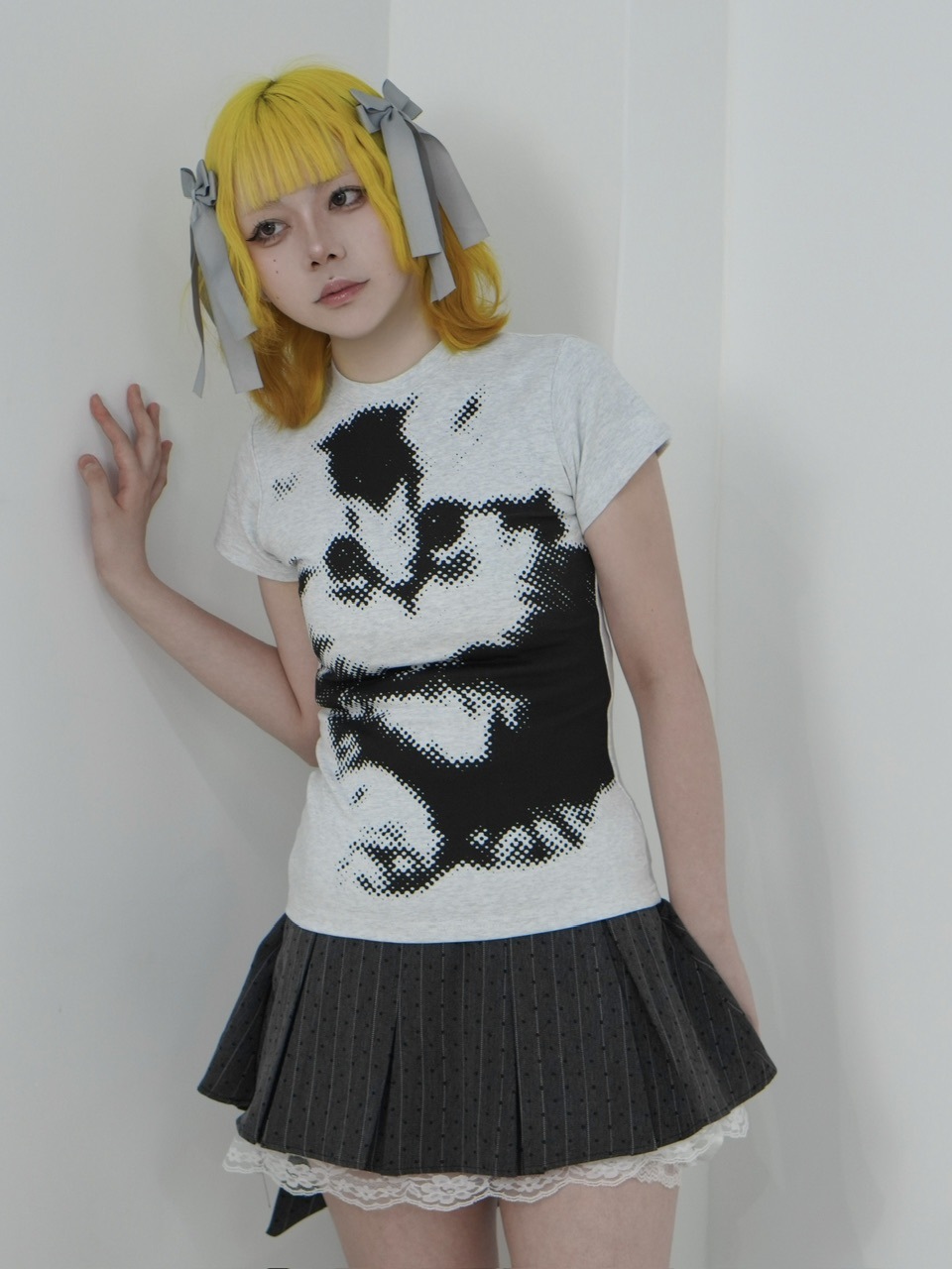 受注制【Nerd out XU】back ribbon pleats skirt