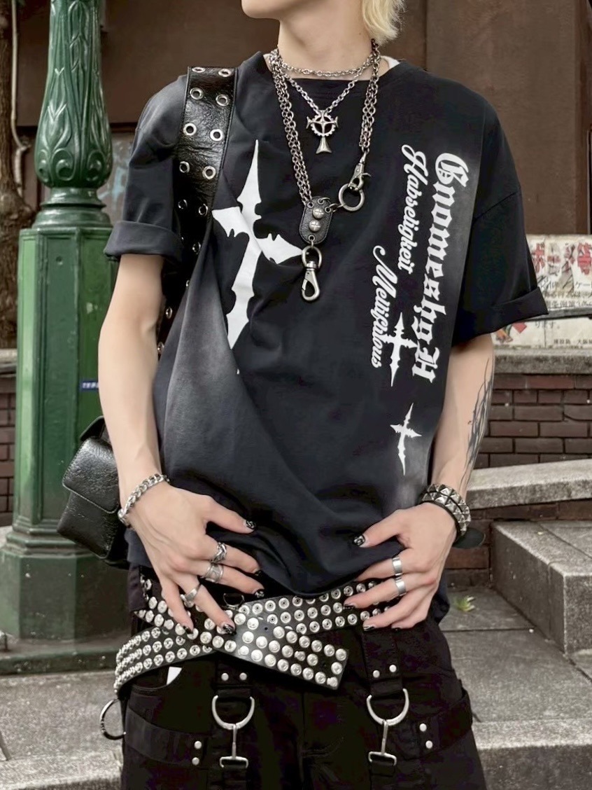 受注制【Never mind the XU】dirty cross print tee (2color) / 【ネバーマインドザエックスユー】ダーティークロスプリント半袖Tシャツ