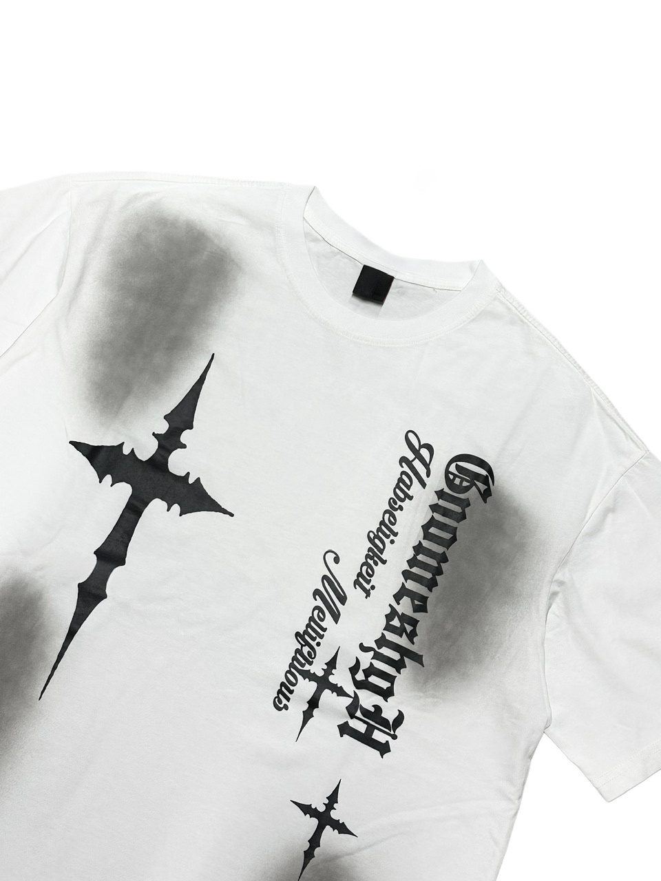 受注制【Never mind the XU】dirty cross print tee (2color) / 【ネバーマインドザエックスユー】ダーティークロスプリント半袖Tシャツ