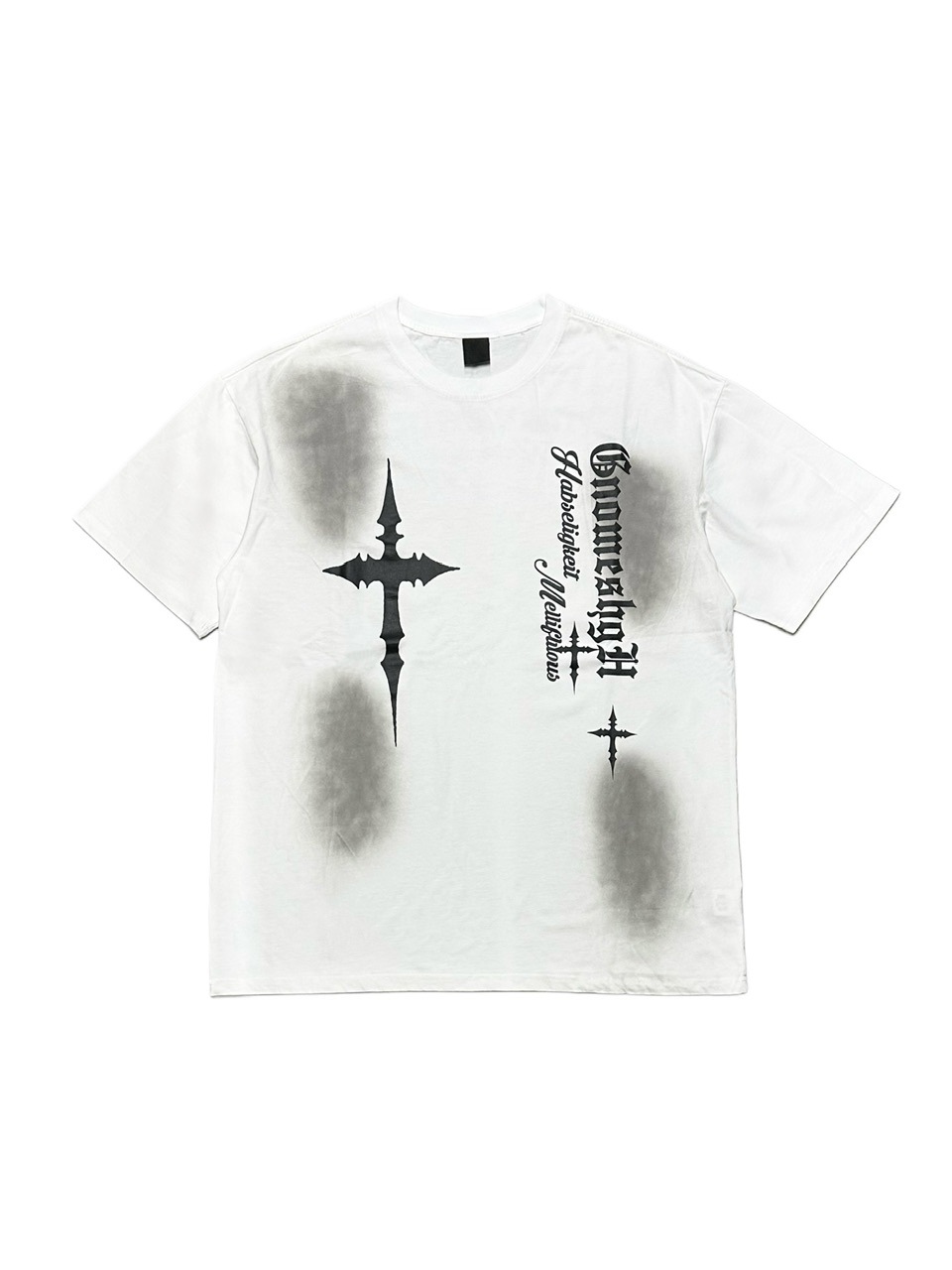 受注制【Never mind the XU】dirty cross print tee (2color) / 【ネバーマインドザエックスユー】ダーティークロスプリント半袖Tシャツ