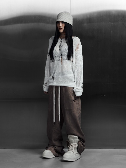 【Rosen Kreuz】EYELET EDGE Set-Up LAYERED SWEAT PANTS