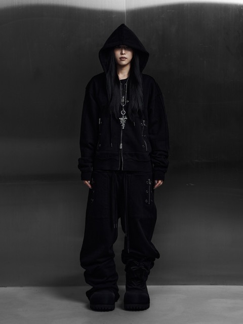 【Rosen Kreuz】EYELET EDGE Set-Up LAYERED SWEAT PANTS