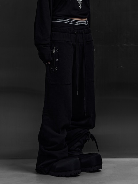 【Rosen Kreuz】EYELET EDGE Set-Up LAYERED SWEAT PANTS