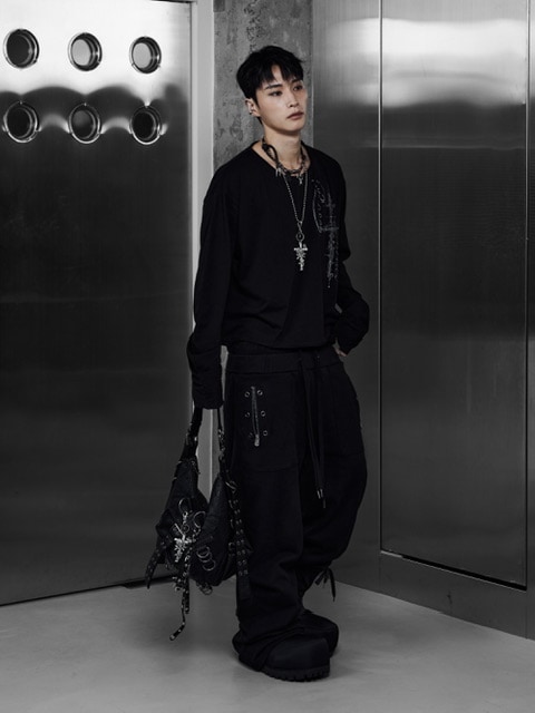 【Rosen Kreuz】EYELET EDGE Set-Up LAYERED SWEAT PANTS