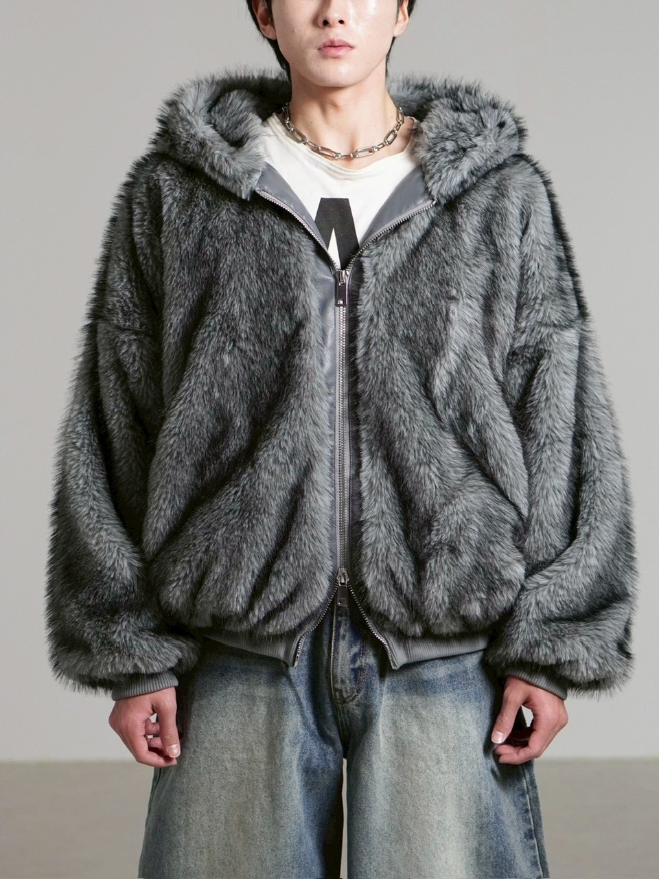 受注制【Chikashitsu +】oversized hooded fur blouson / 【チカシツプラス】オーバーサイズフーデッドファーブルゾン (4color)