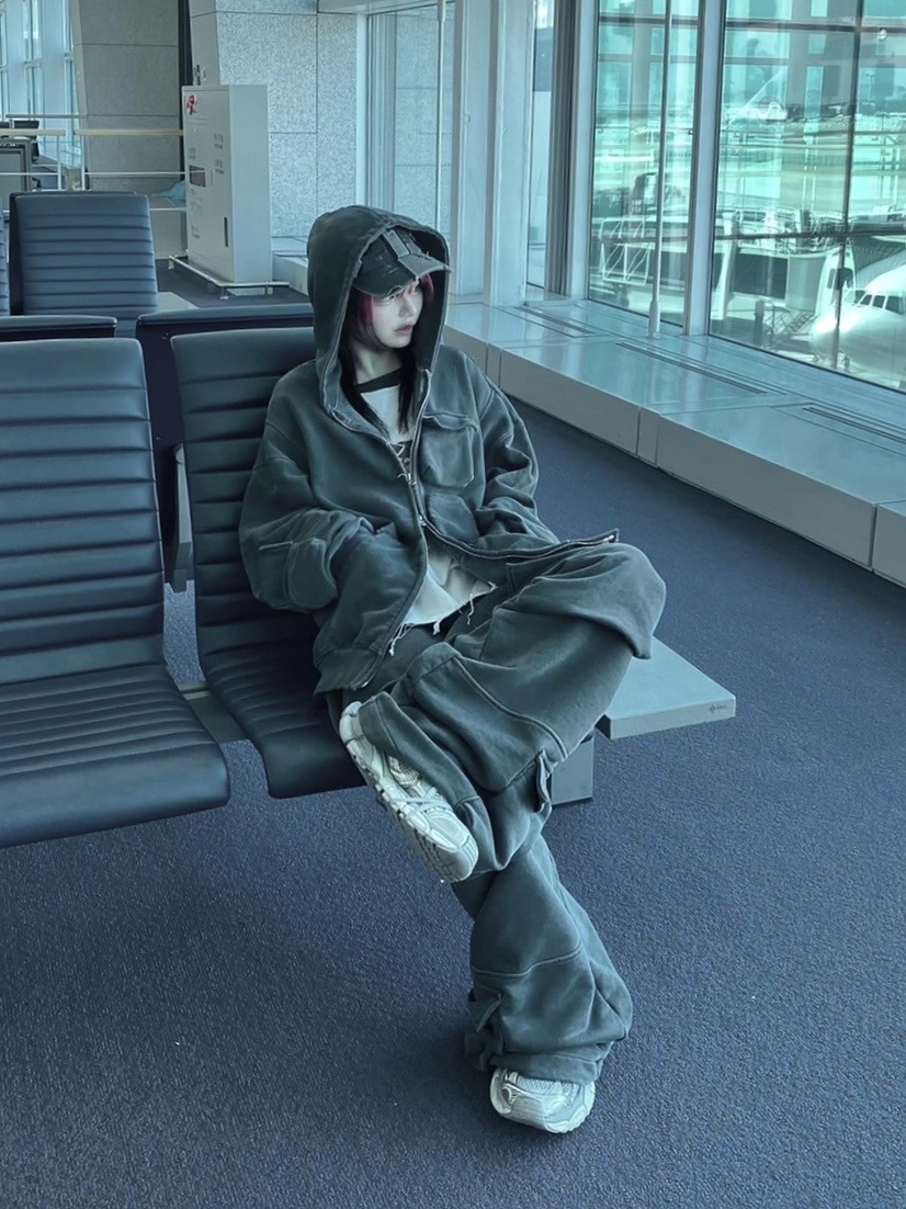 Never mind the XU】pocket cargo zip hoodie (2color