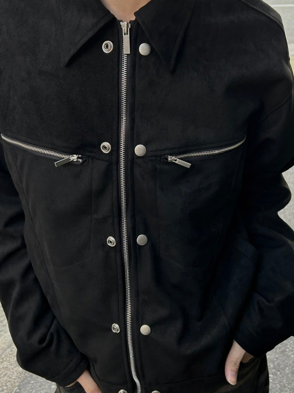 Chikashitsu +】retro suede jacket ブラック