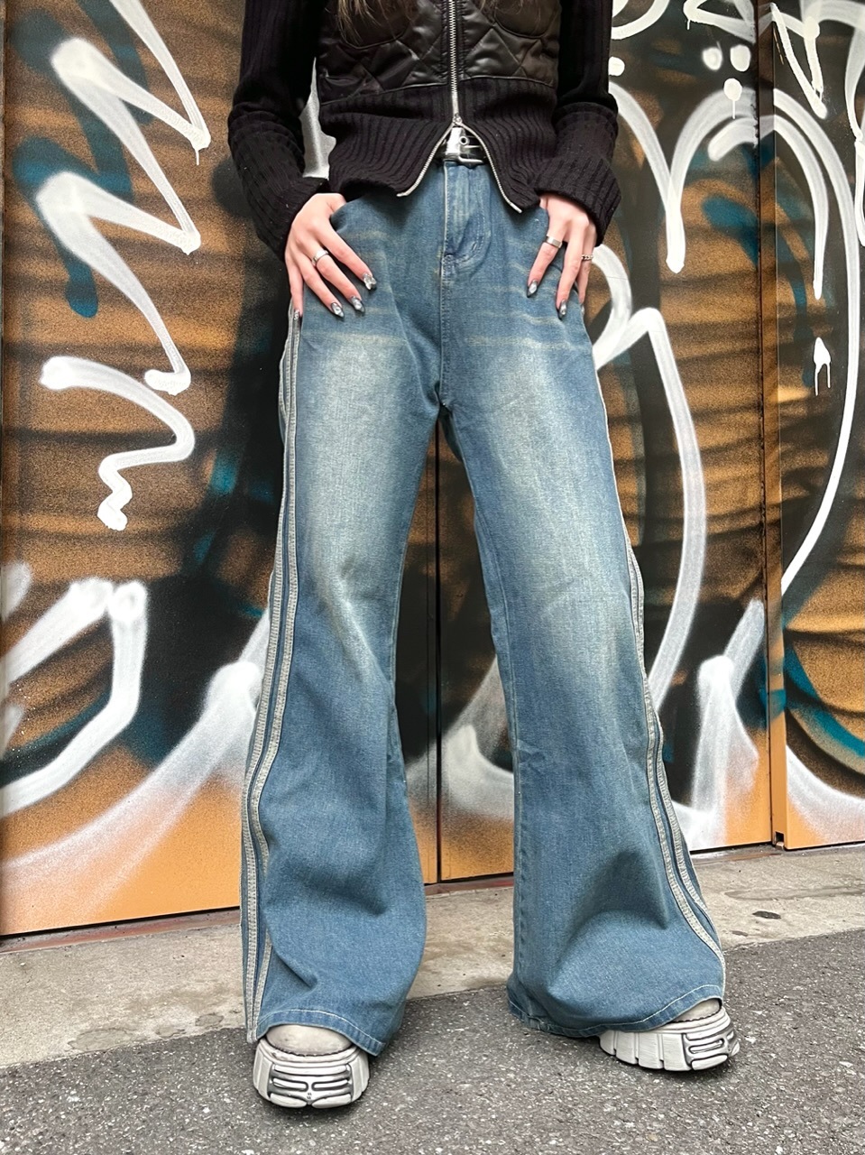 受注制【XU DOG】line denim flare pants