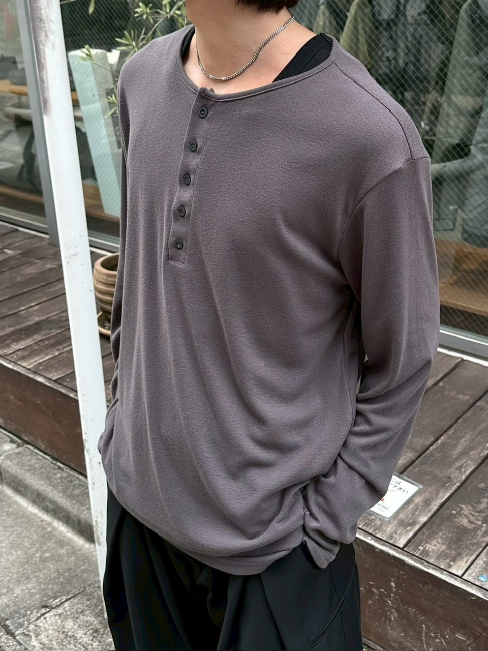 大阪店WEB限定【Chikashitsu +】layered henry neck long sleeve