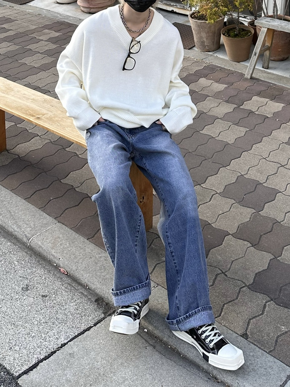 パンツ vintage color wash wide denim pants 大阪店WEB限定受注制【Chikashitsu +】vintage color wash wide