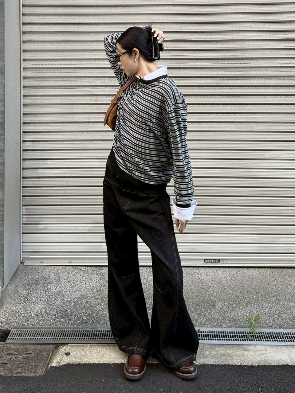 受注制【Chikashitsu +】cropped henry neck border knit