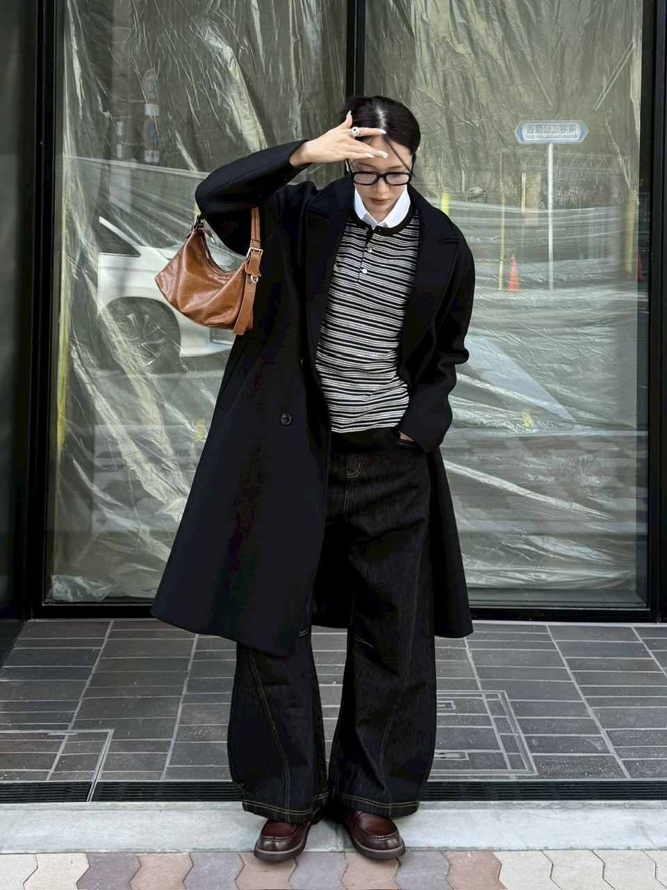 受注制【Chikashitsu +】cropped henry neck border knit