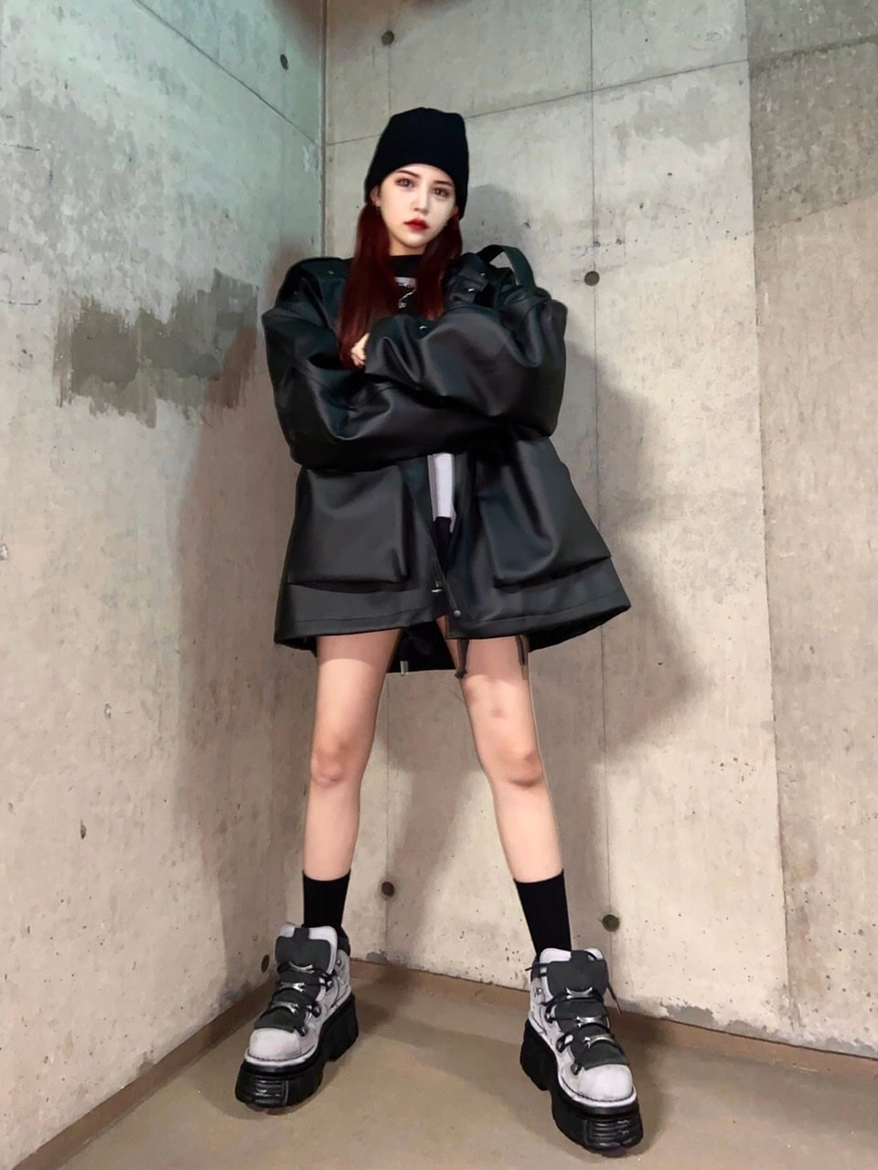受注制【Never mind the XU】oversized high neck leather jacket