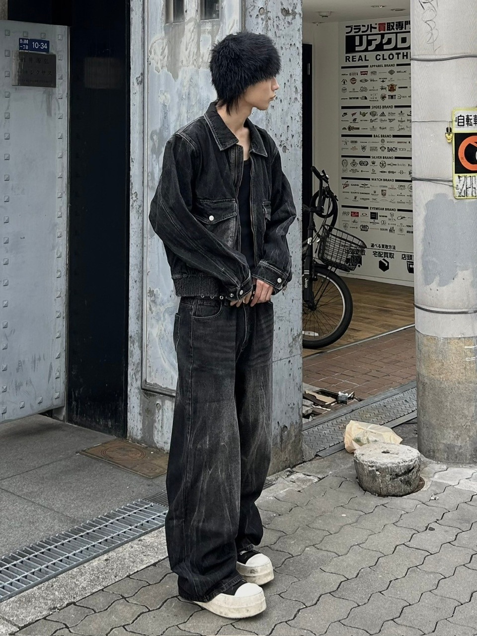 大阪店WEB限定受注制【Chikashitsu +】vintage wash cropped denim