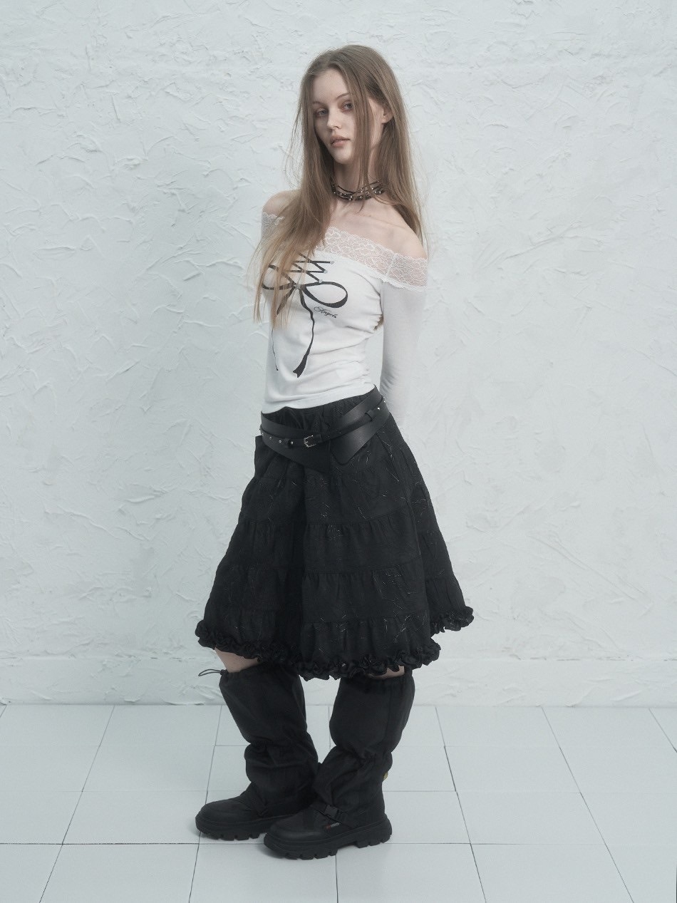 スカート SETUP-EXE FRILL CANCAN SKIRT BLACK 25SPRING028EXE SETUP‐EXE】FRILL CANCAN SKIRT | OUR BRAND,SETUP-EXE