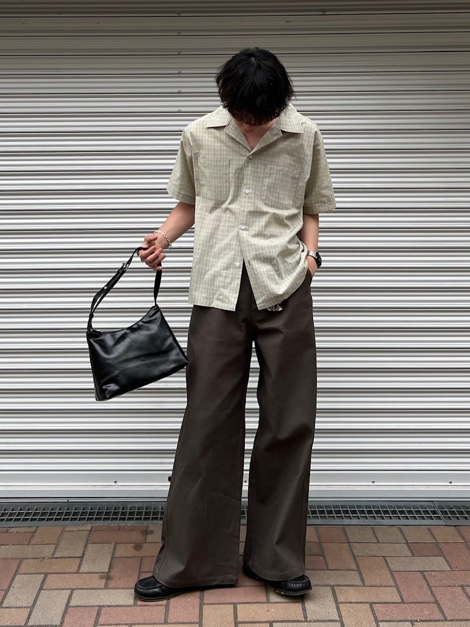 価格41800円【新品タグ付き】CHECK OPEN COLLAR SHIRT WACKO MARIA/CHECK OPEN COLLAR SHIRT（GRAY）［チェックオープン