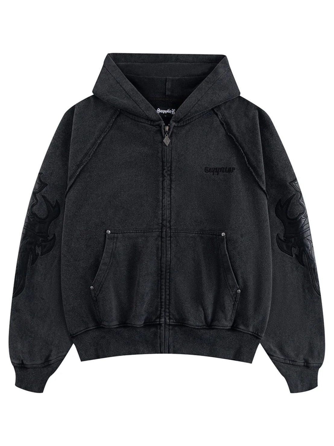 SUPPLIER】DAGGER LEATHER PATCH ZIP HOODIE / 【サプライヤー】クロス