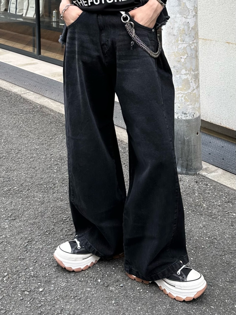 【Chikashitsu +】snap button denim pants (2color)