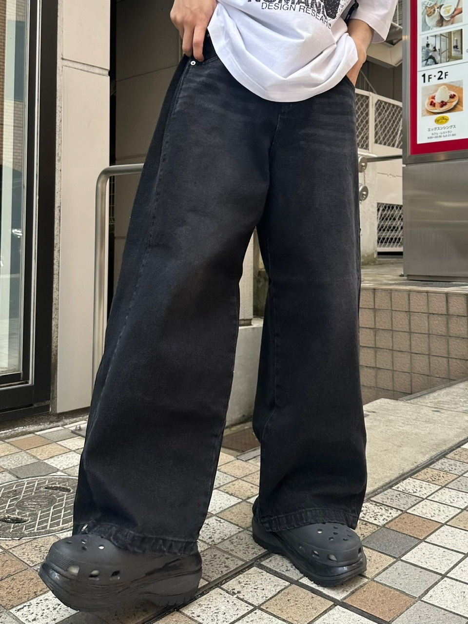 【Chikashitsu +】snap button denim pants (2color)