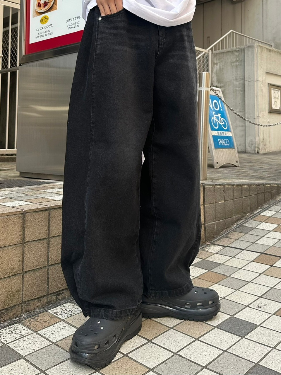 【Chikashitsu +】snap button denim pants (2color)