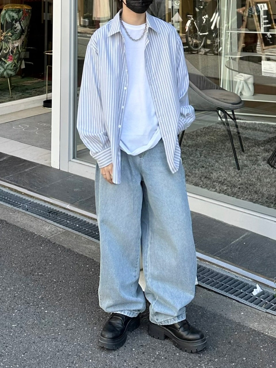 【Chikashitsu +】snap button denim pants (2color)