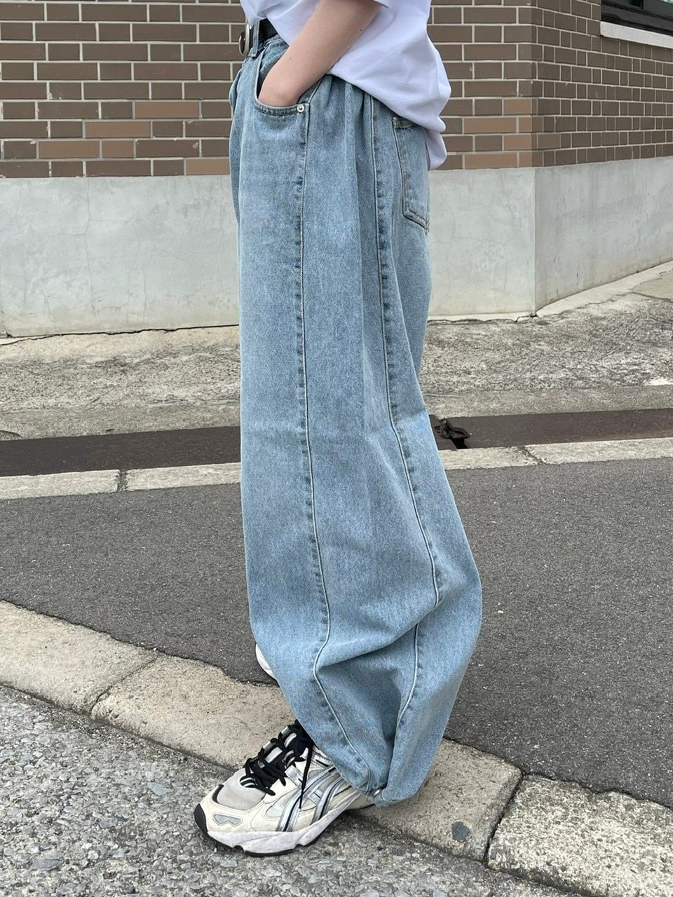 【Chikashitsu +】snap button denim pants (2color)