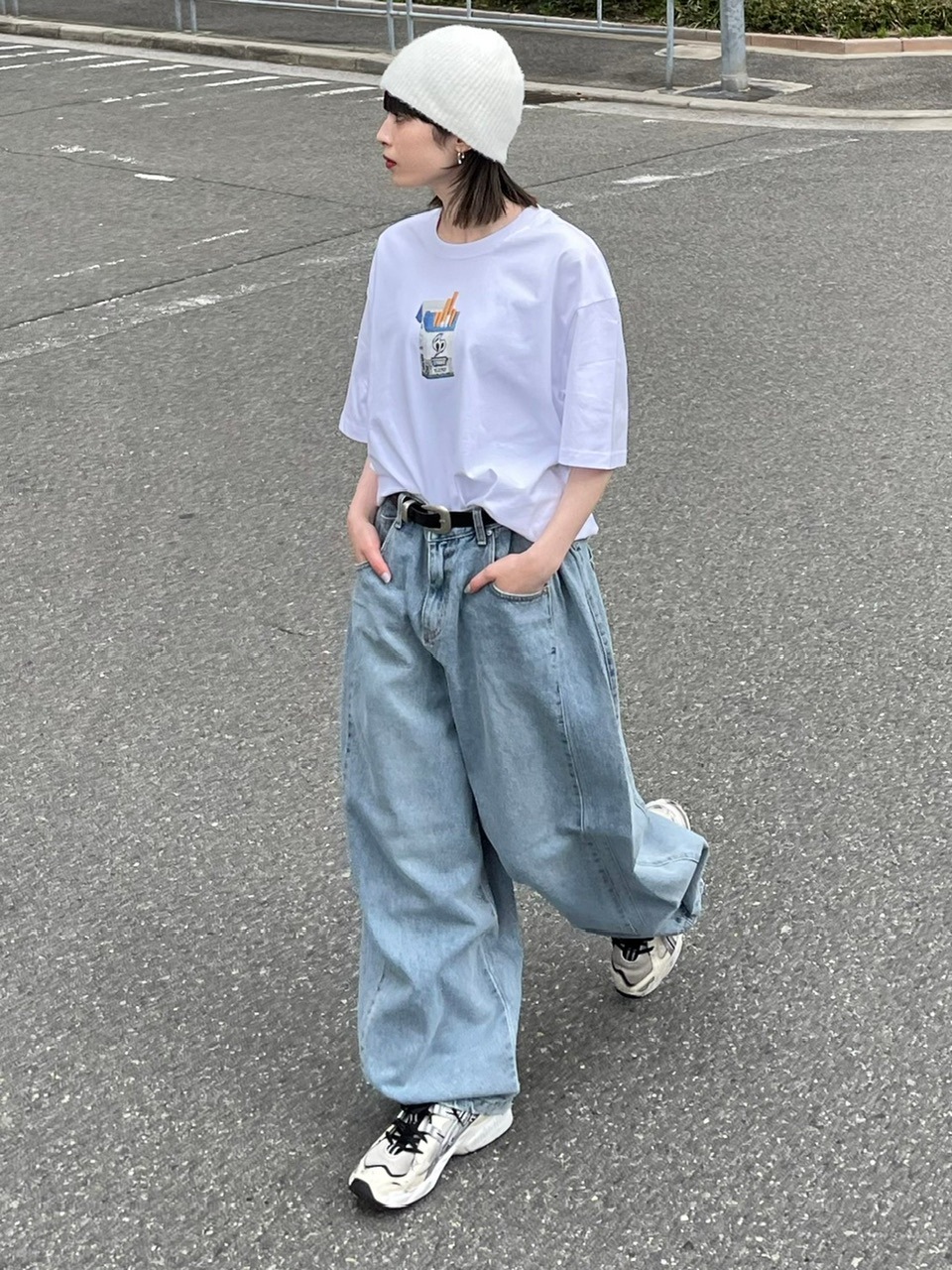 【Chikashitsu +】snap button denim pants (2color)